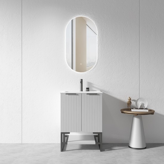 3D-2H 600x450x850mm Grey Floor Standing Plywood Vanity with Stainless Black Frame Leg And Shelf